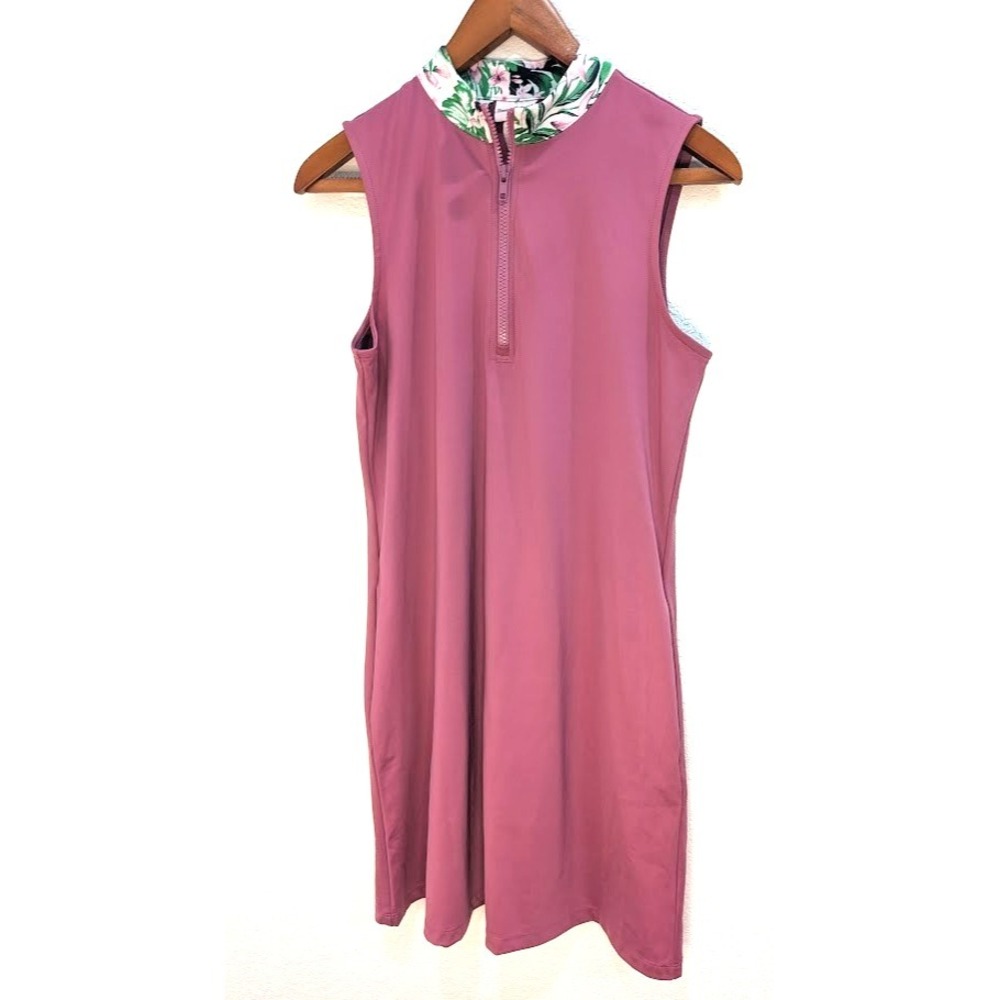 Tommy Bahama Golf Mauve Pink with Floral Sleeveless 1/4 Zip Dress Size Medium